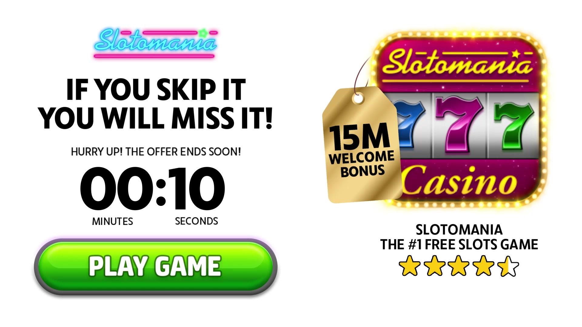 Slotomania™ Pokies & Casino ad creative
